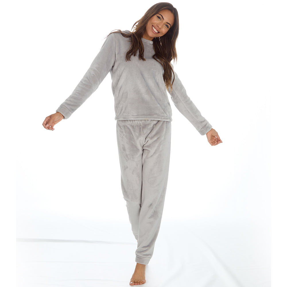 Ladies Grey Plain Fleece Pyjama Set