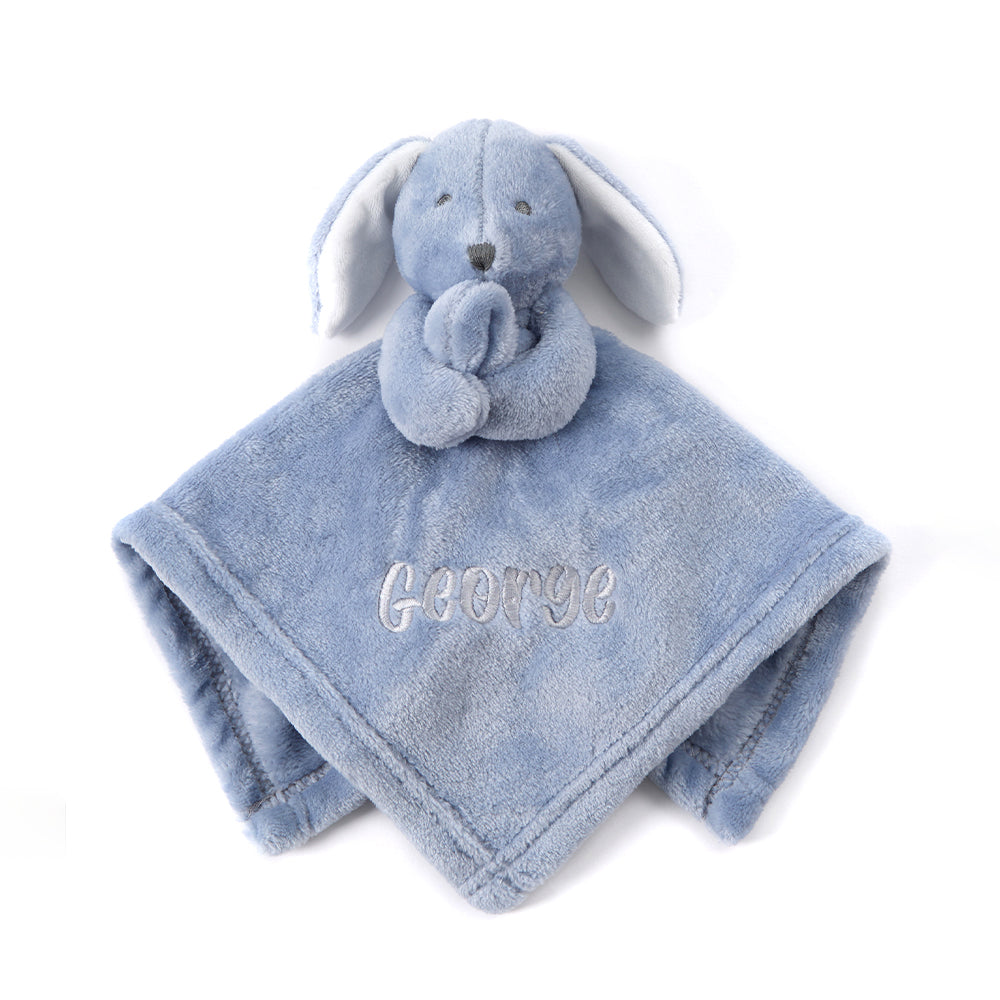 Personalised Baby Dusky Blue Bunny Comforter