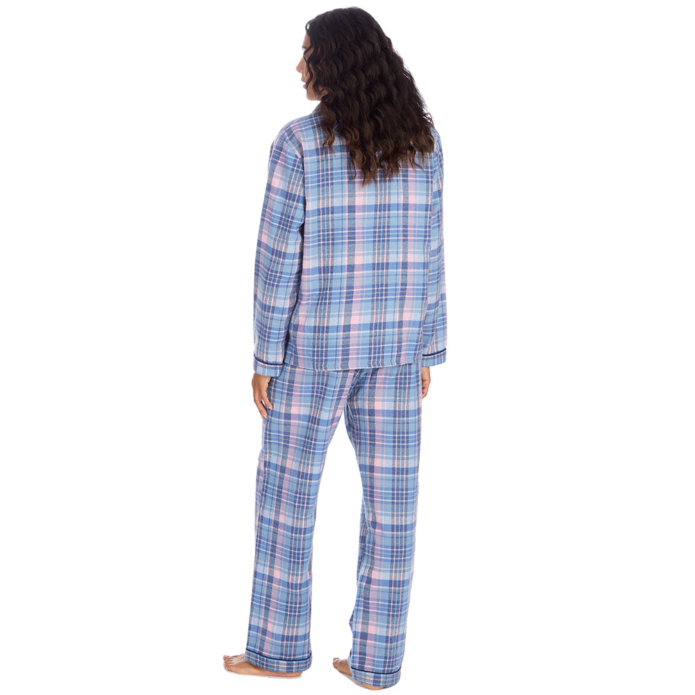 Ladies Denim Check Brushed Flannel Pyjama Set