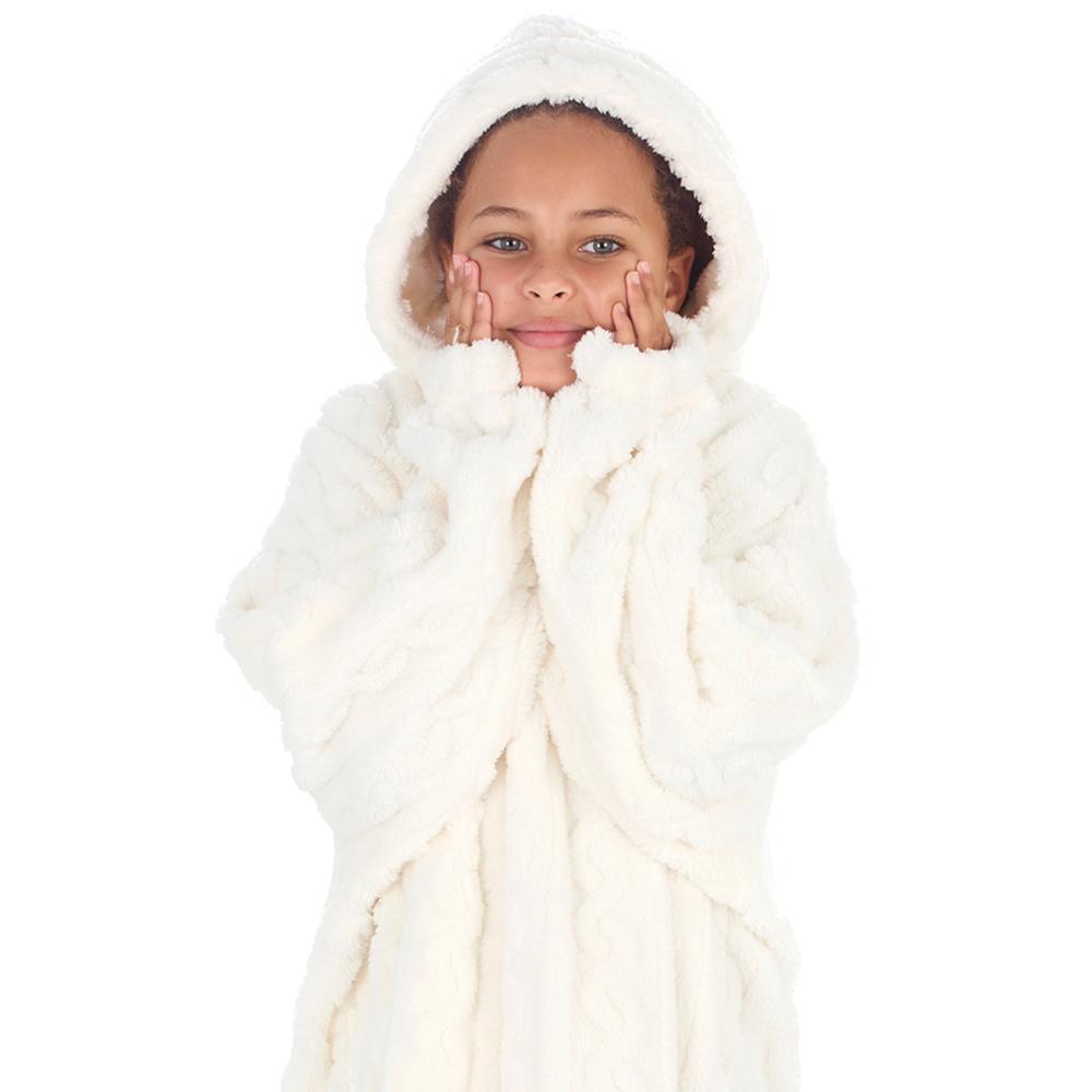 Girls Cream Cable Sherpa Fleece Blanket Hoodie