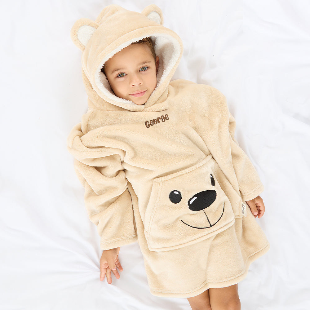 Personalised Infant Kids Teddy Bear Mini Blanket Hoodie