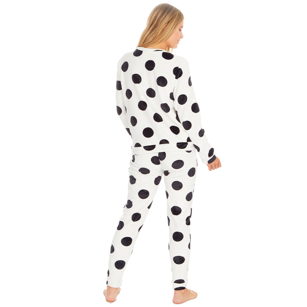 Ladies White Polka Dot Fleece Pyjama Set