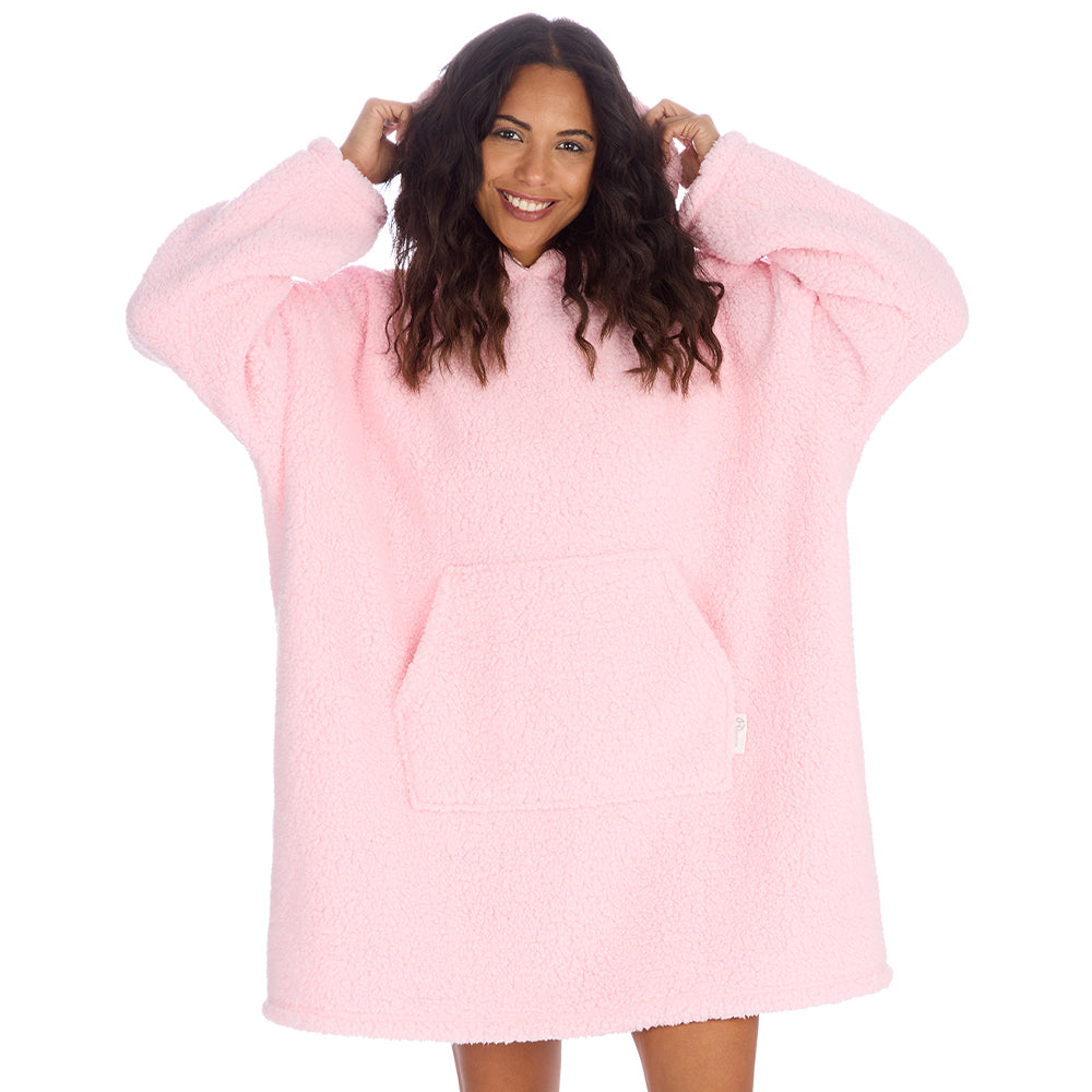 Ladies Baby Pink Teddy Fleece Blanket Hoodie