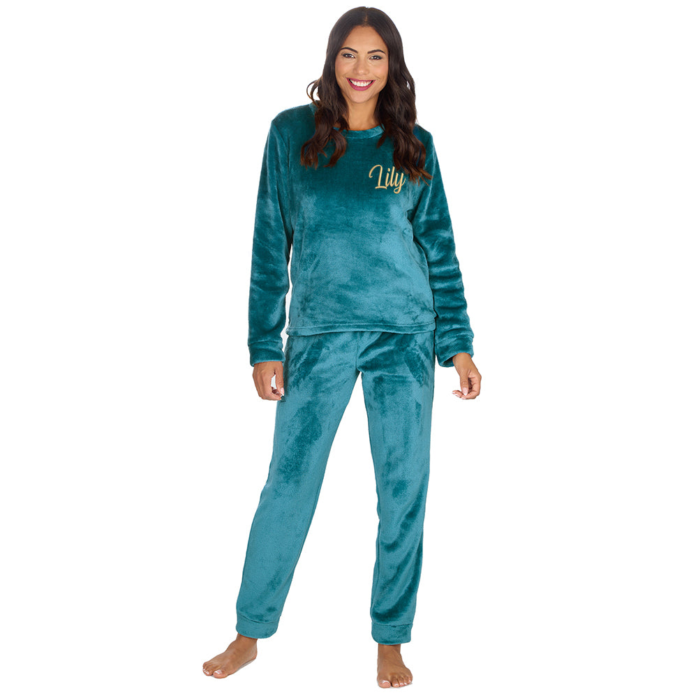 Personalised Ladies Teal Fleece Pyjama Set – Huggable Hoodie