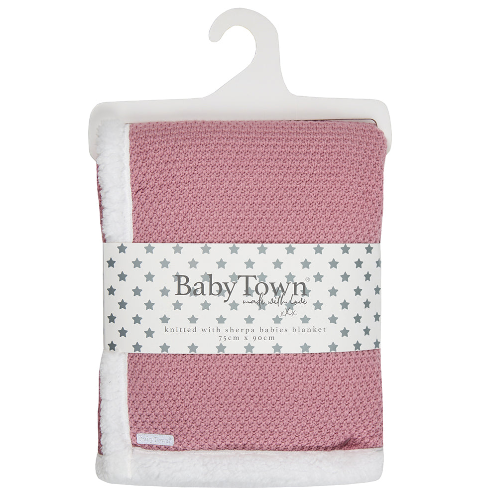 Baby Dusky Pink Knitted Sherpa Lined Blanket