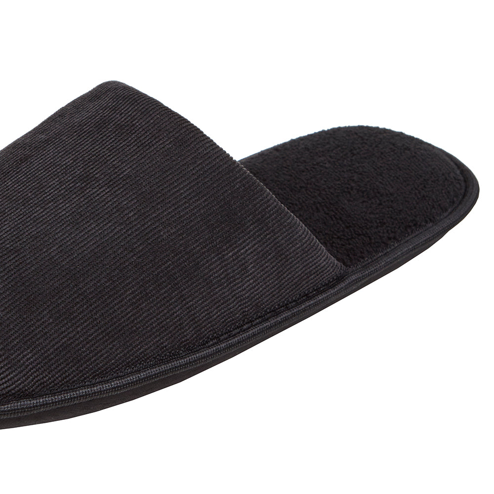 Mens Black Corduroy Open Toe Slippers