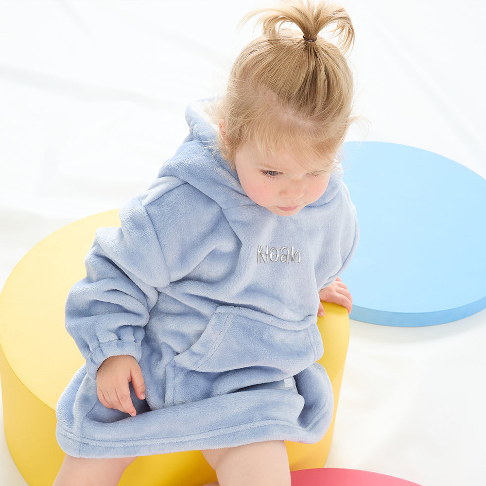 Personalised Toddler Bear Ears Dusky Blue Blanket Hoodie
