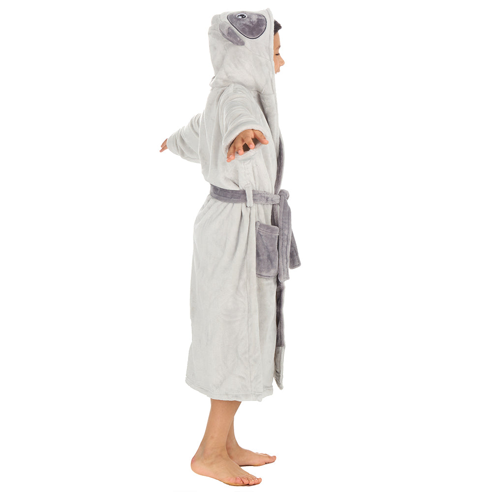 Kids Boys Grey Panda Fleece Dressing Gown