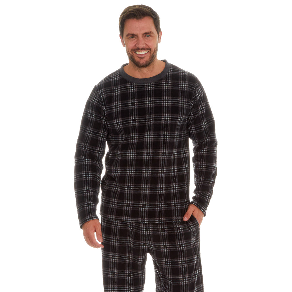 Mens Black Check Microfleece Pyjama Set