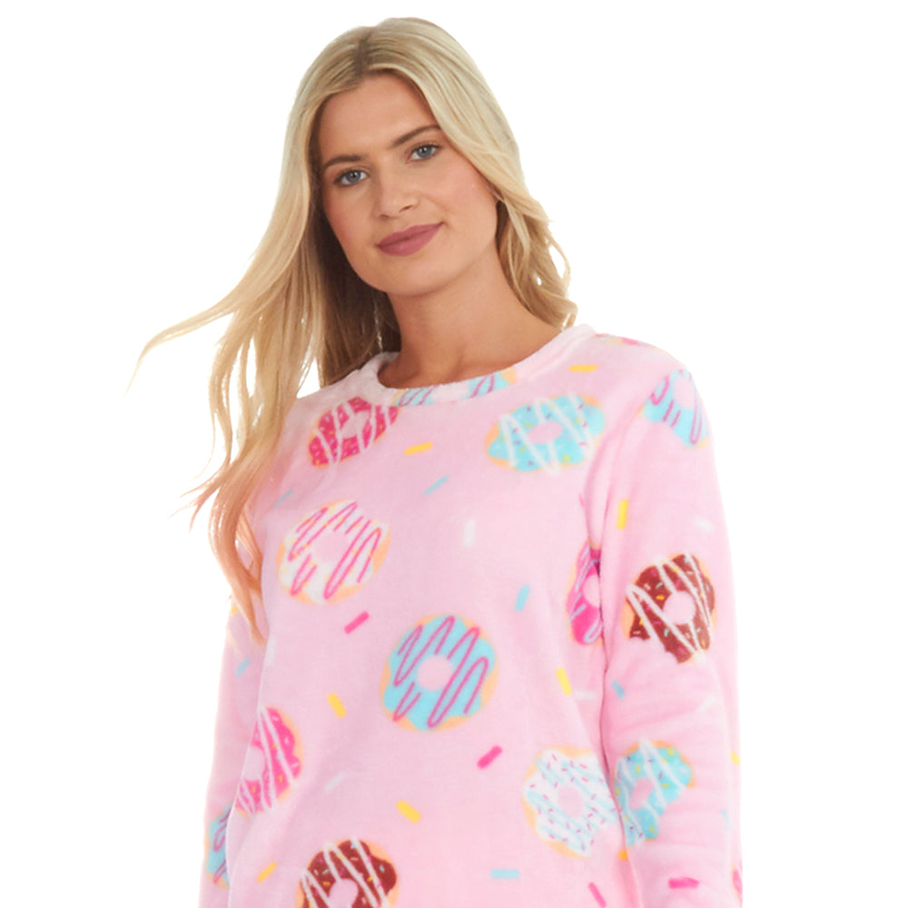 Ladies Pink Donuts Fleece Pyjama Set
