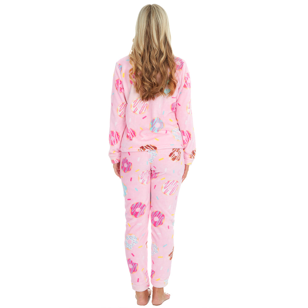 Ladies Pink Donuts Fleece Pyjama Set