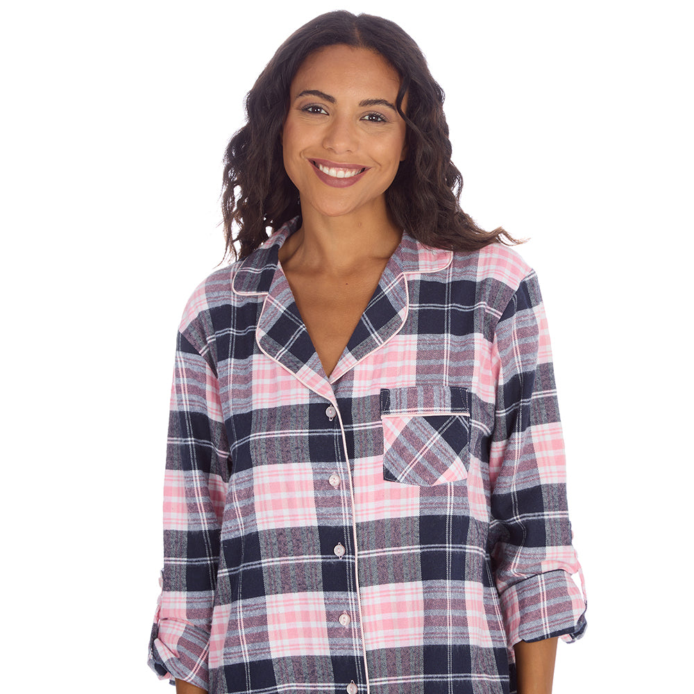 Ladies Pink Check Brushed Flannel Nightshirt
