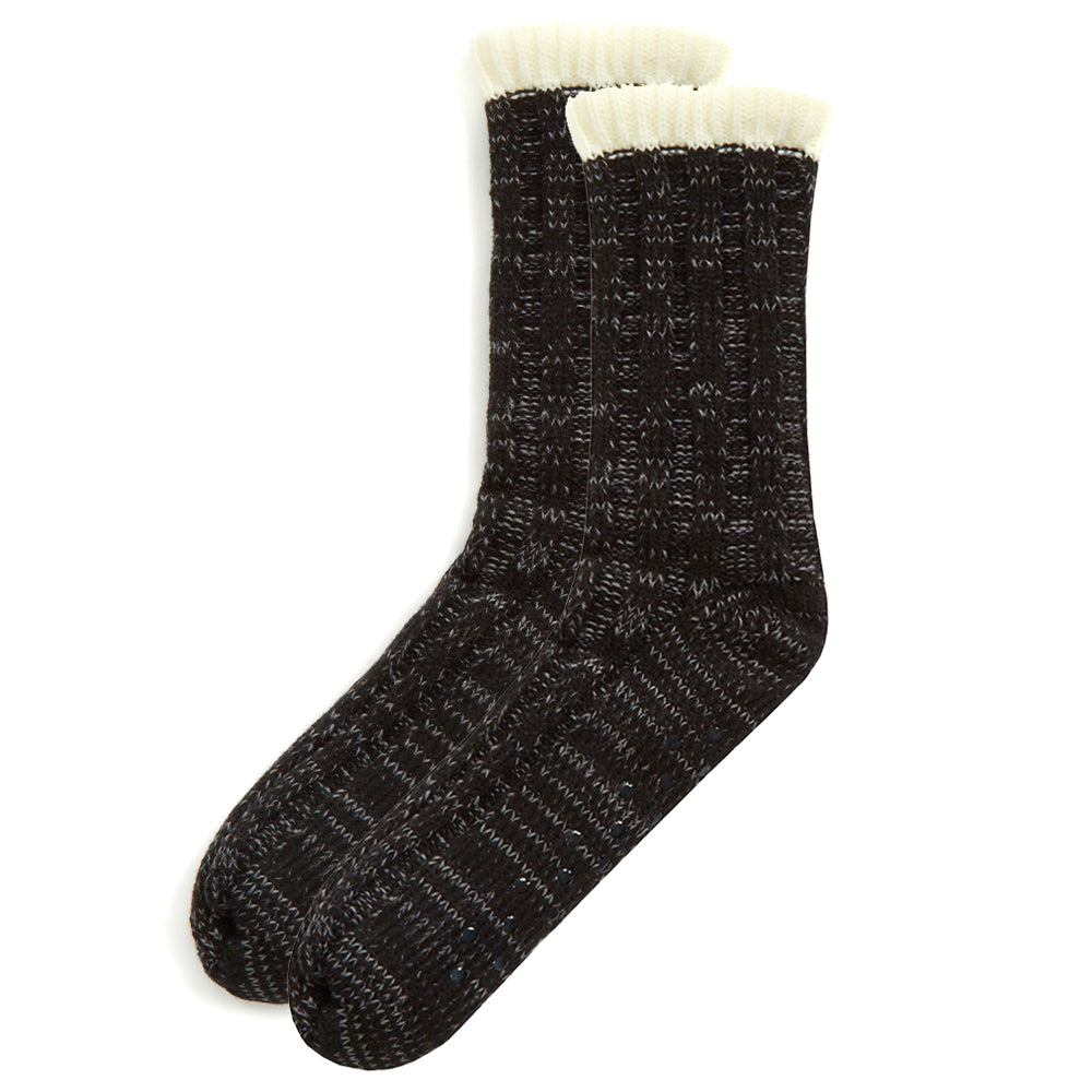 Mens Cable Knit Black Slipper Socks