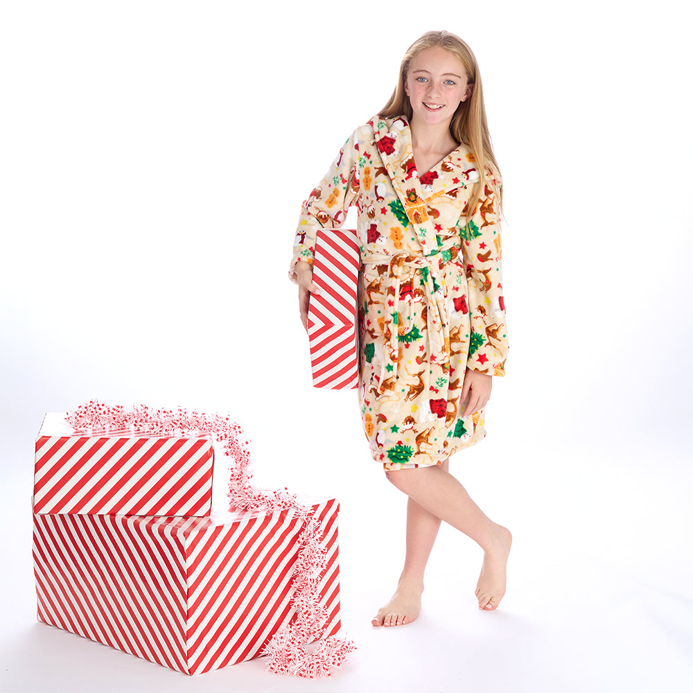 Girls Beige Christmas Dressing Gown
