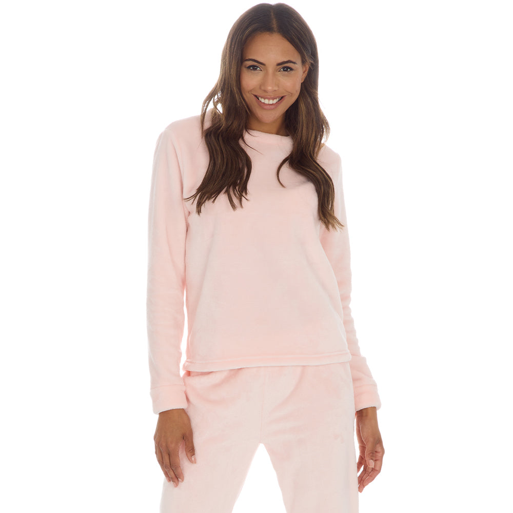 Ladies Pink Plain Fleece Pyjama Set