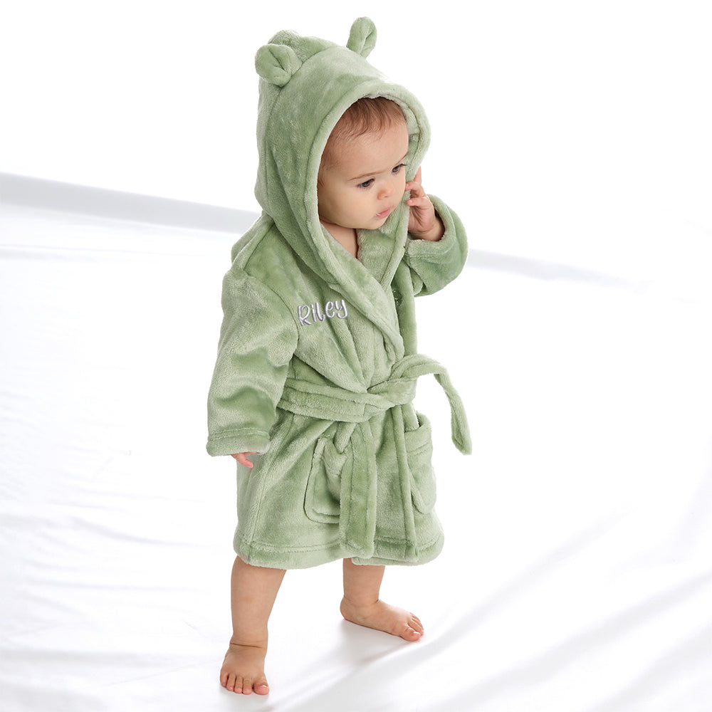 Personalised Baby Sage Bear Ears Dressing Gown