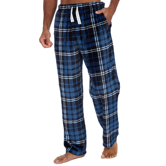 Mens Blue Check Fleece Pyjama Bottoms