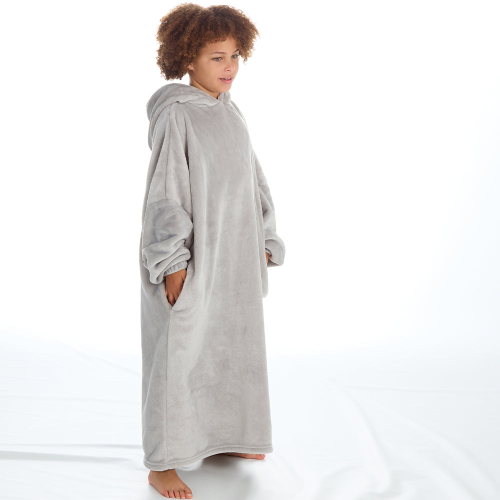 Girls Grey Longline Hooded Blanket