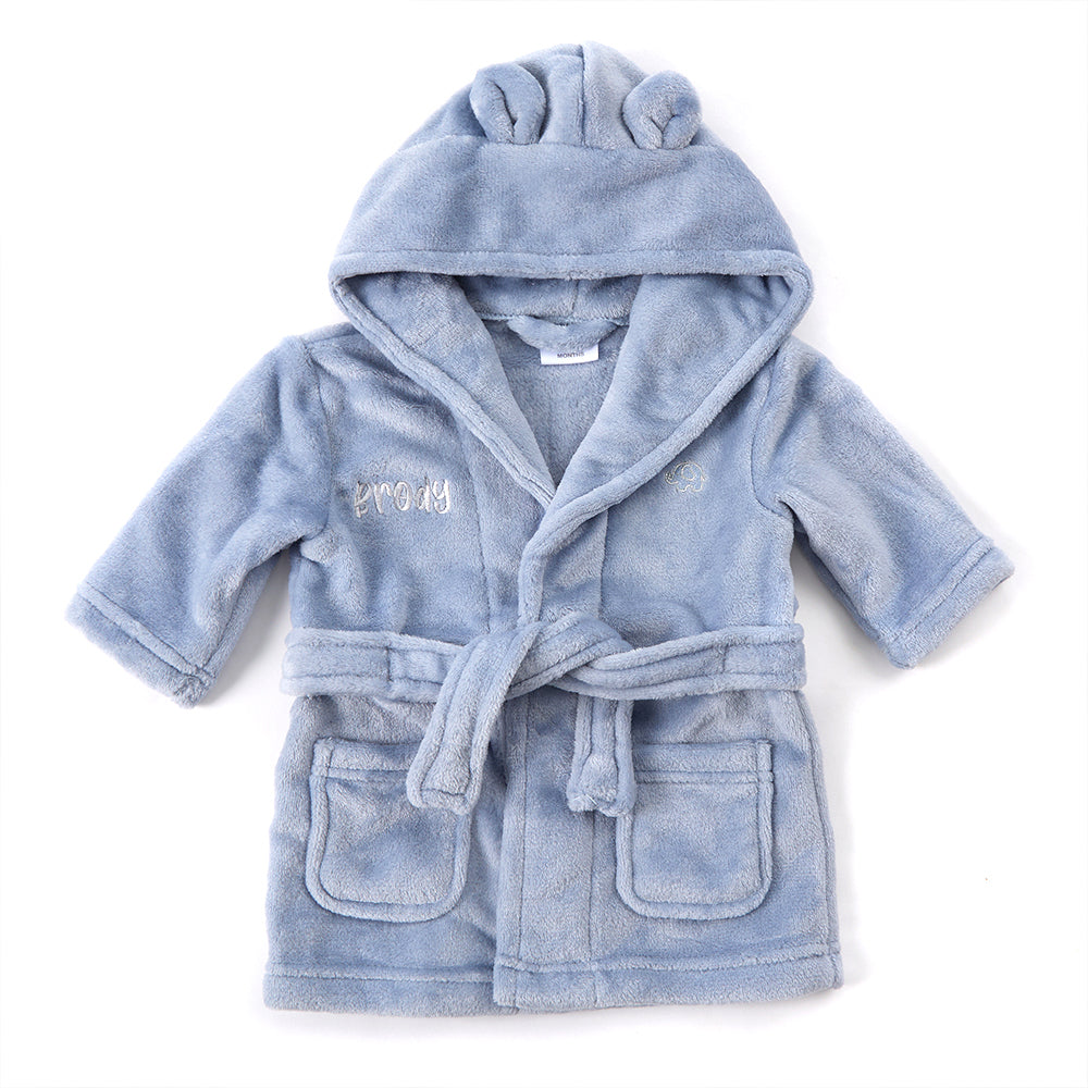 Personalised Baby Dusky Blue Bear Ears Dressing Gown