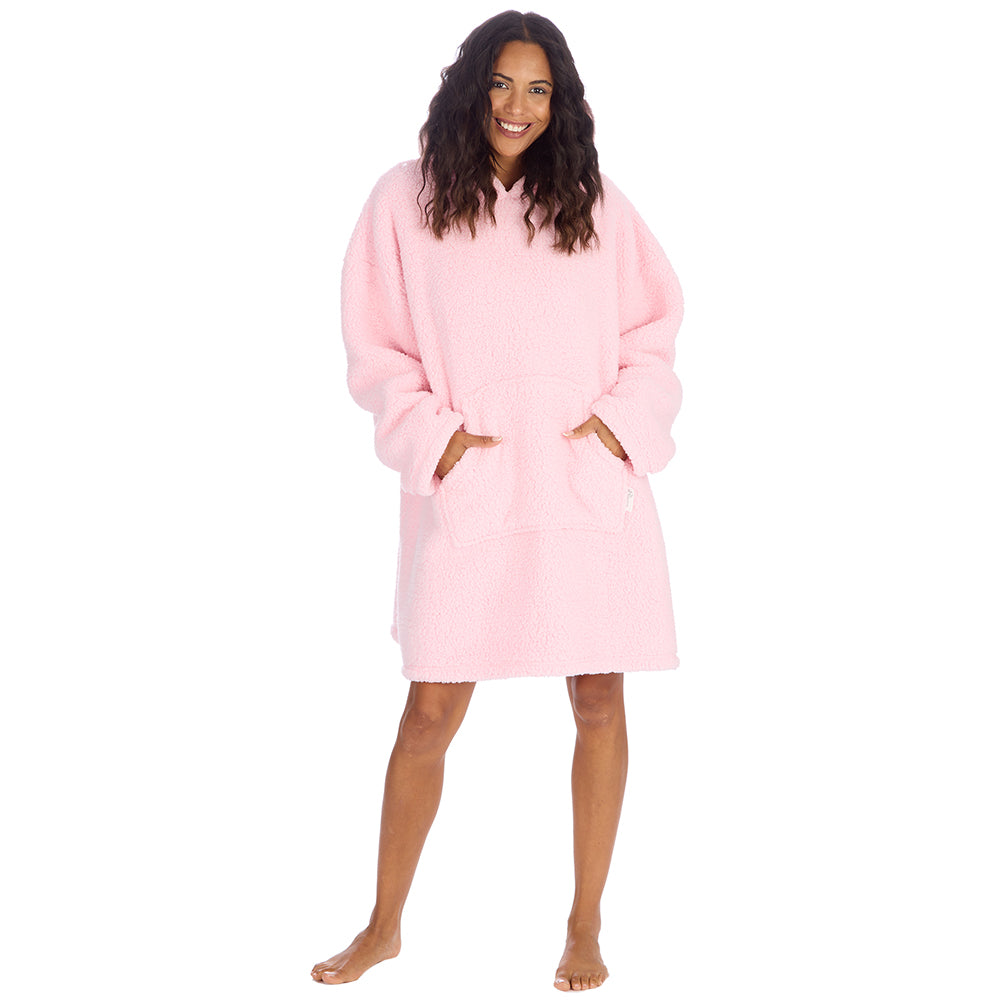 Ladies Baby Pink Teddy Fleece Blanket Hoodie