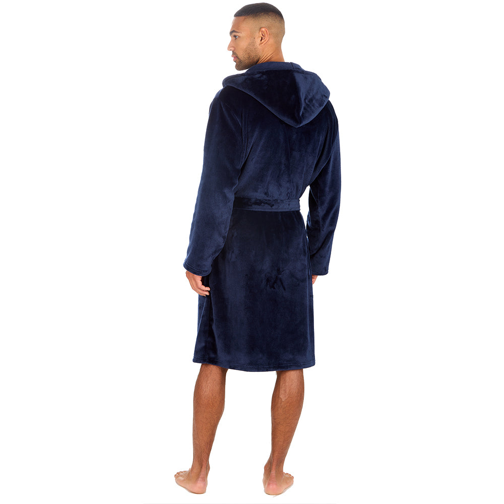Mens Plain Hooded Navy Dressing Gown