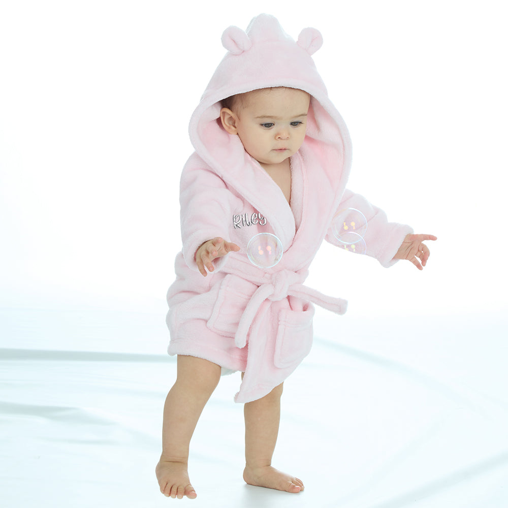 Personalised Baby Pink Bear Ears Dressing Gown