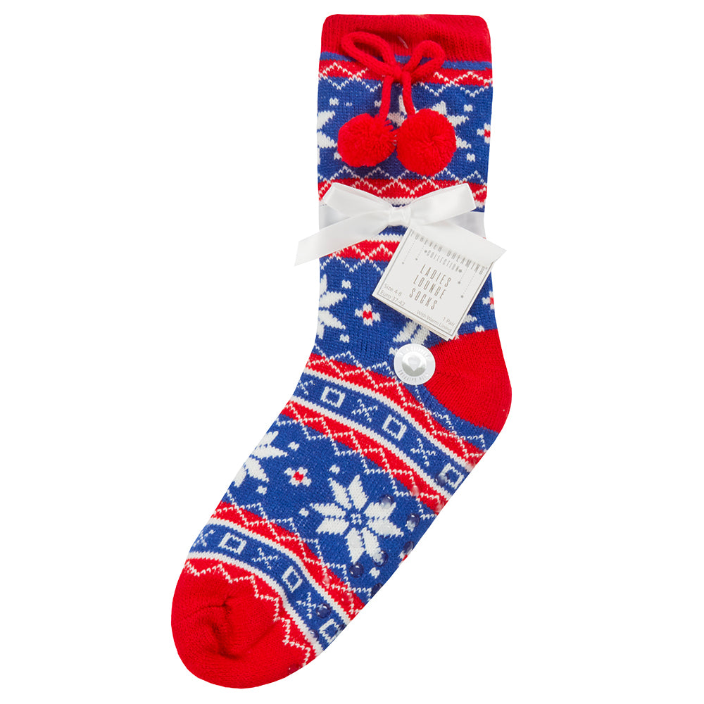 Ladies Fair Isle Blue Slipper Socks