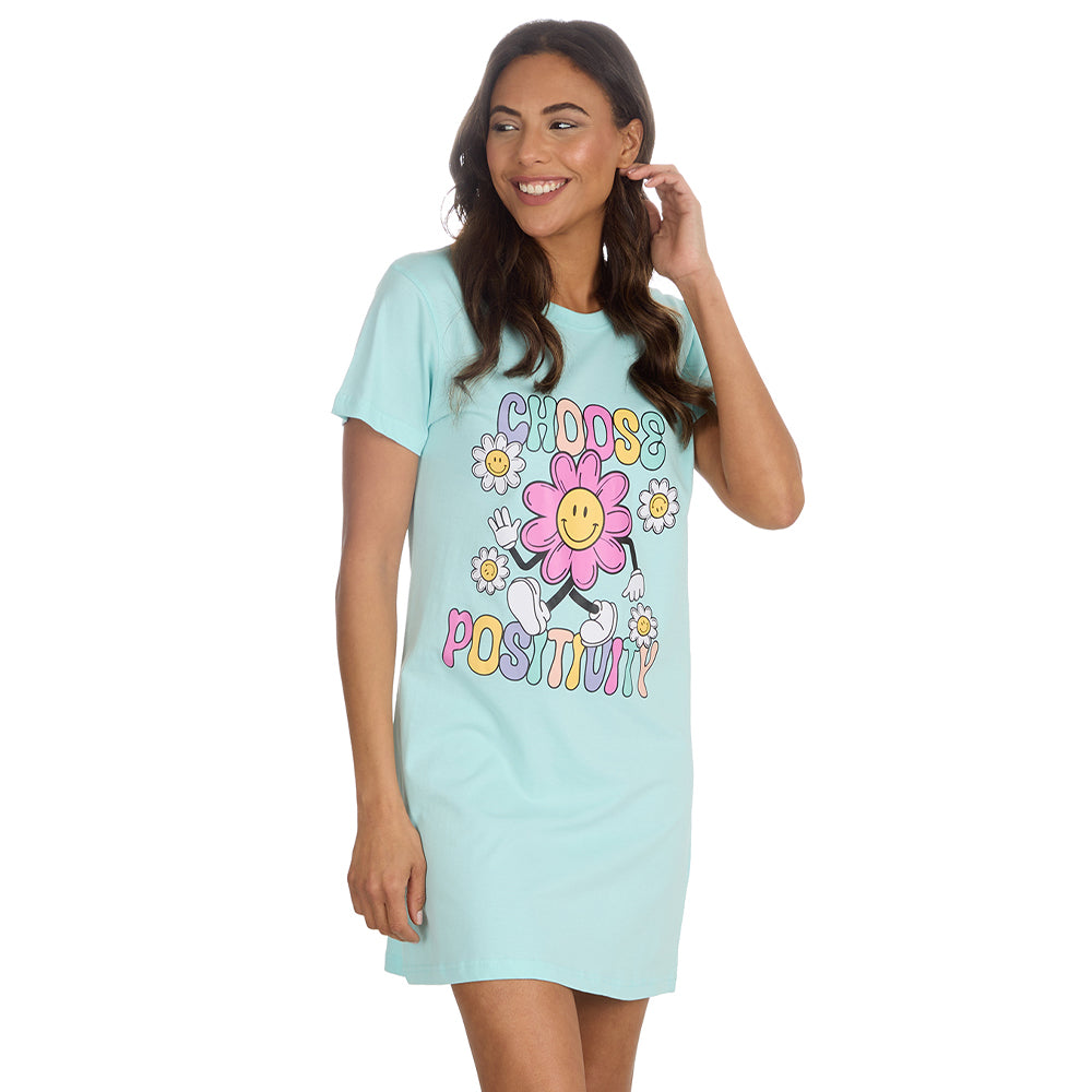 Ladies Short Sleeve Positivity Print Nightie