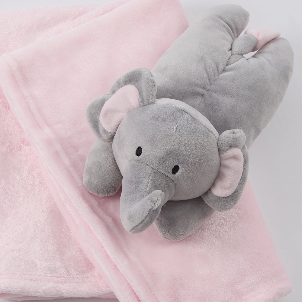 Baby Pink Elephant Soft Toy & Blanket Set