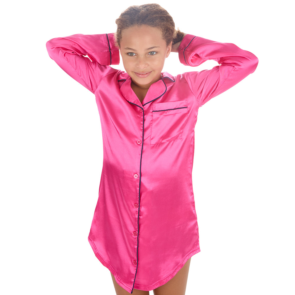 Girls Pink Silky Satin Nightshirt