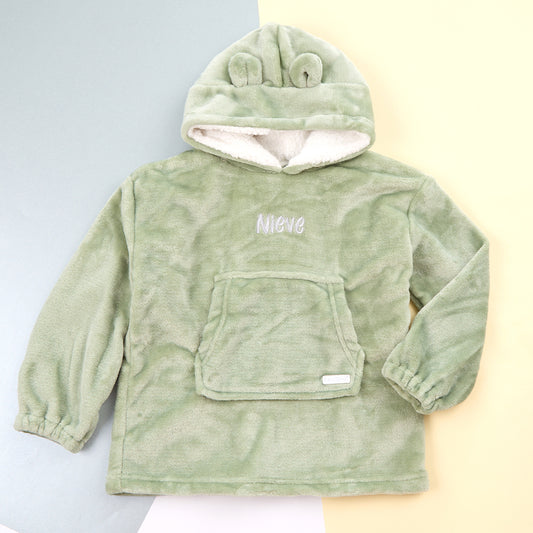 Personalised Toddler Bear Ears Sage Blanket Hoodie
