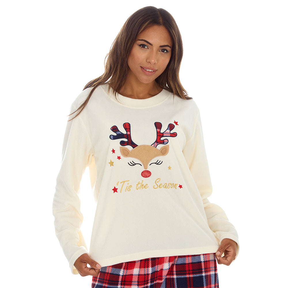 Ladies Reindeer Microfleece Pyjama Set