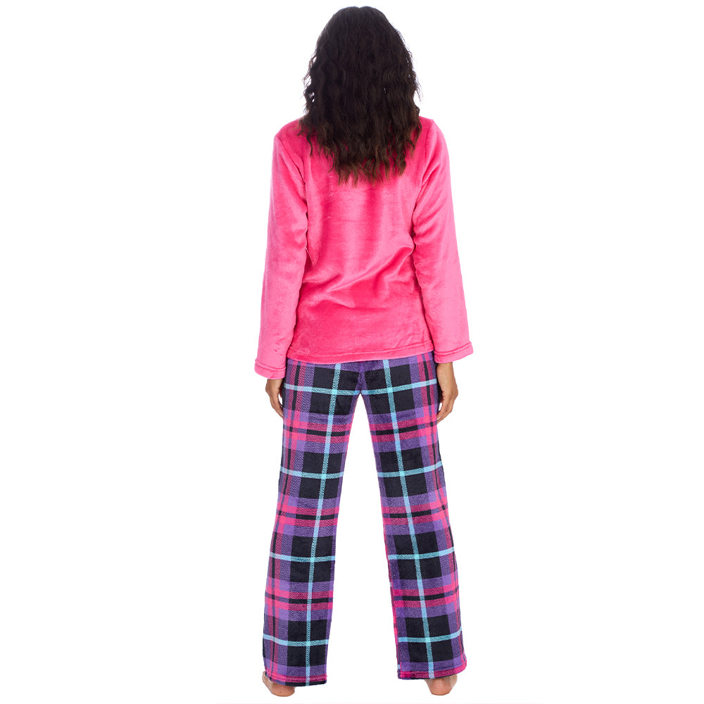 Ladies Fuchsia Check Fleece Pyjama Set