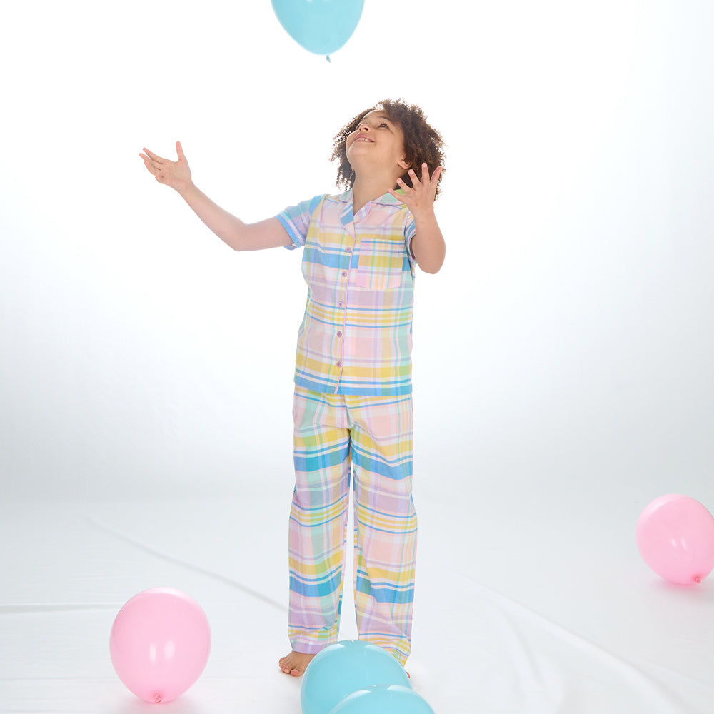 Girls Blush Check Woven Pyjama Set