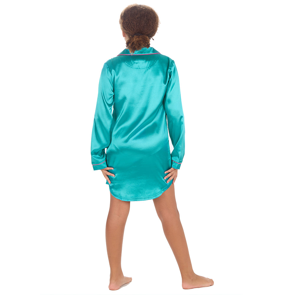 Girls Teal Silky Satin Nightshirt