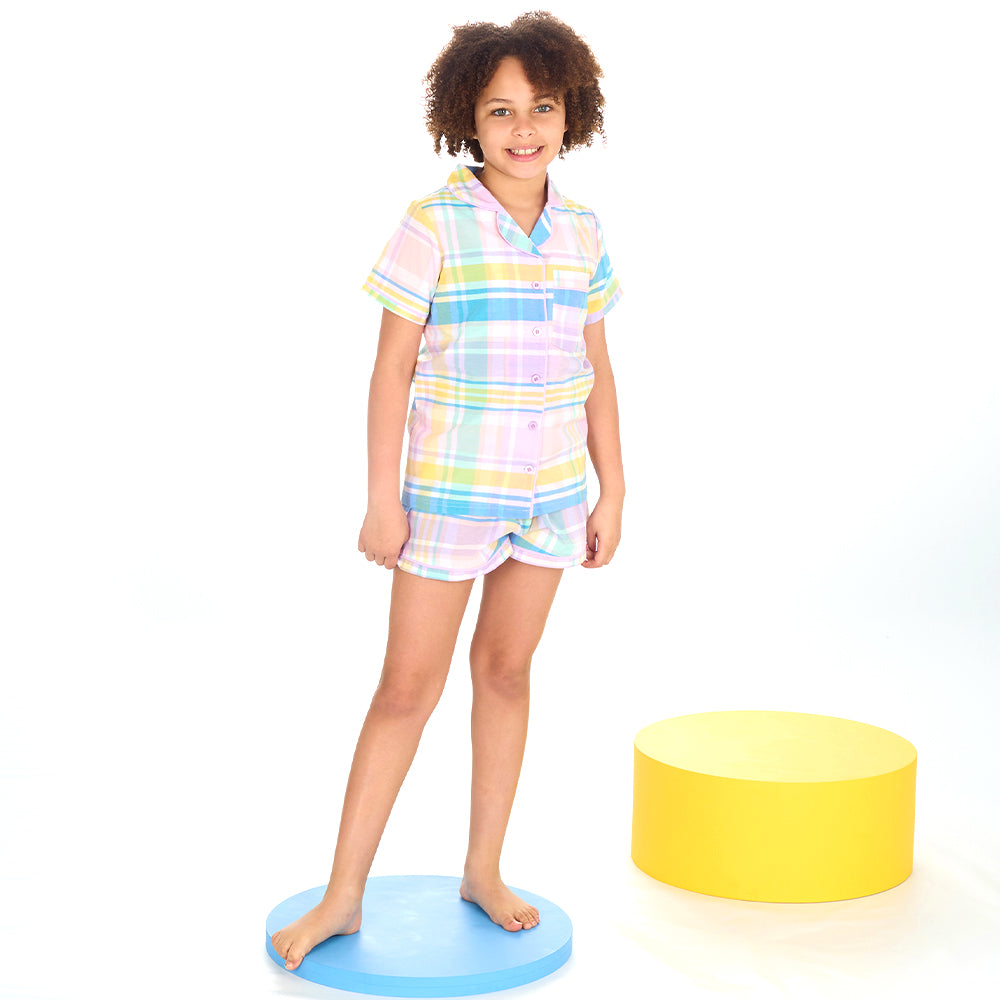 Girls Blush Check Woven Short Pyjamas