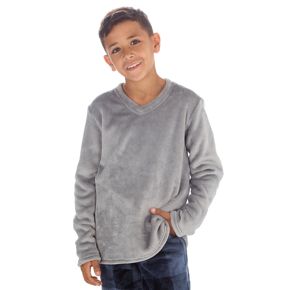 Boys Silver Check Fleece Pyjama Set