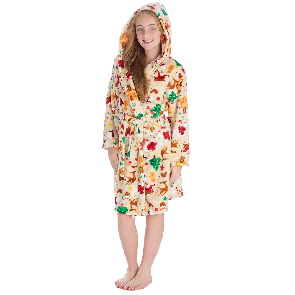Girls Beige Christmas Dressing Gown