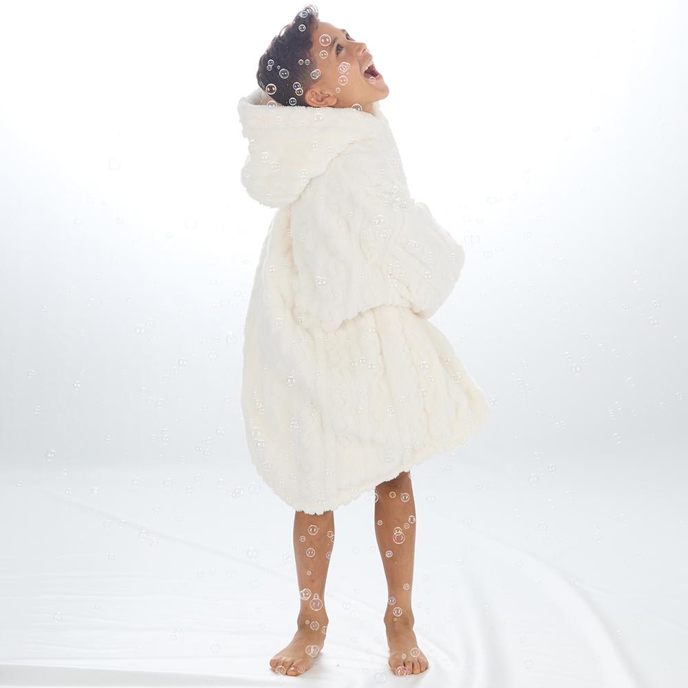 Boys Cream Cable Sherpa Fleece Blanket Hoodie