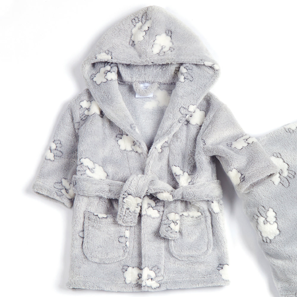 Newborn Baby Grey Lamb Dressing Gown