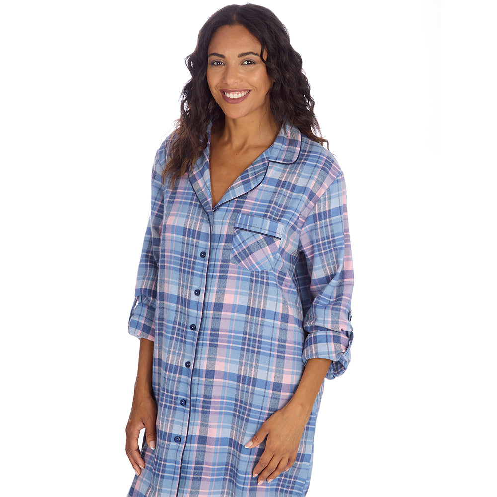 Ladies Denim Check Brushed Flannel Nightshirt