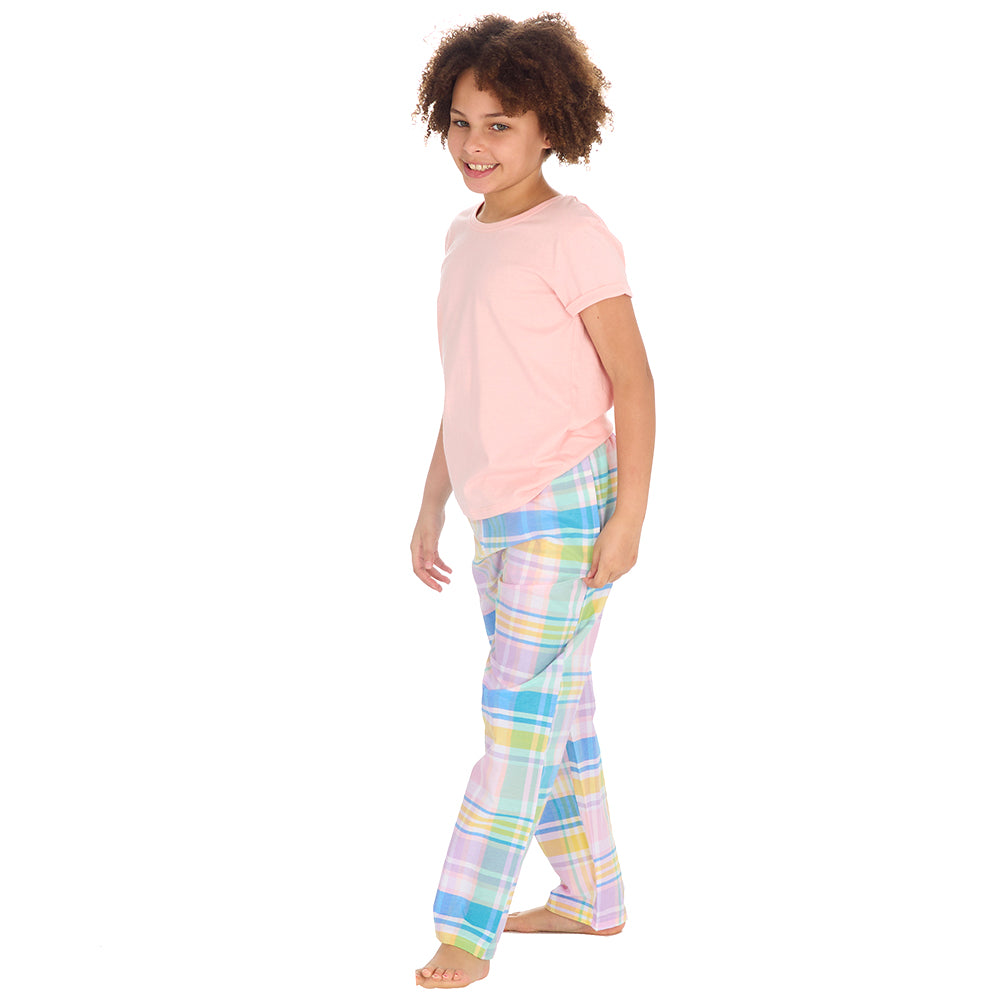 Girls Pastel Coral Long Pants Pyjama Set
