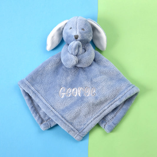 Personalised Baby Dusky Blue Bunny Comforter
