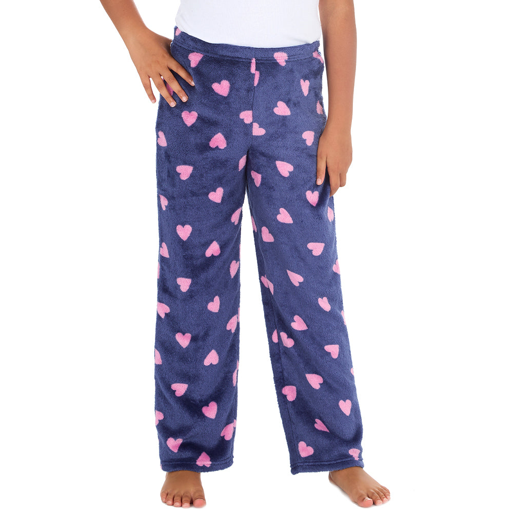 Girls Navy Hearts Fleece Pyjama Bottoms