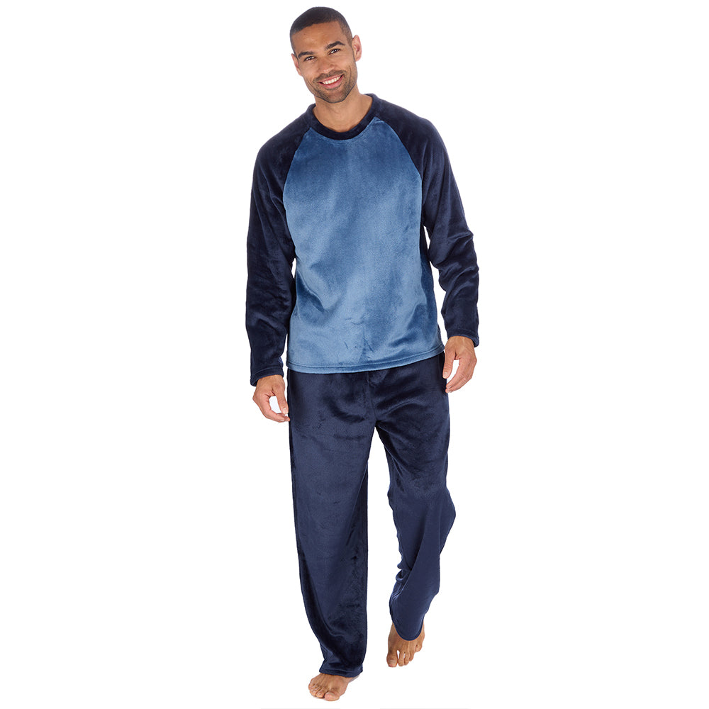 Mens Raglan Blue Fleece Pyjama Set
