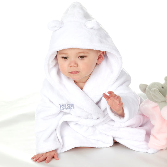 Personalised Baby White Bear Ears Dressing Gown