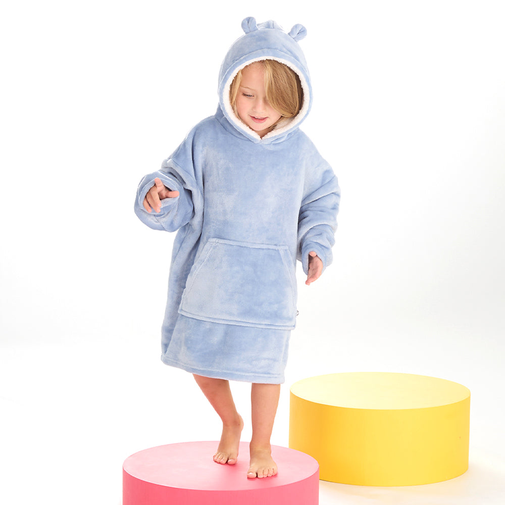 Infant Kids Bear Ears Dusky Blue Blanket Hoodie