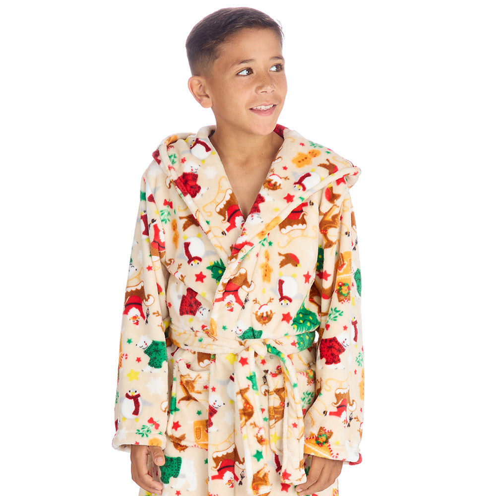 Boys Beige Christmas Dressing Gown