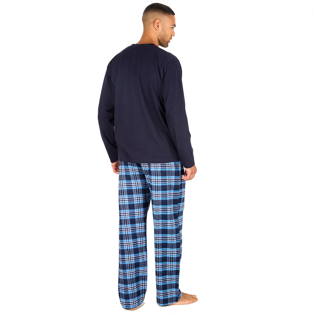Mens Navy Check Jersey Pyjama Set