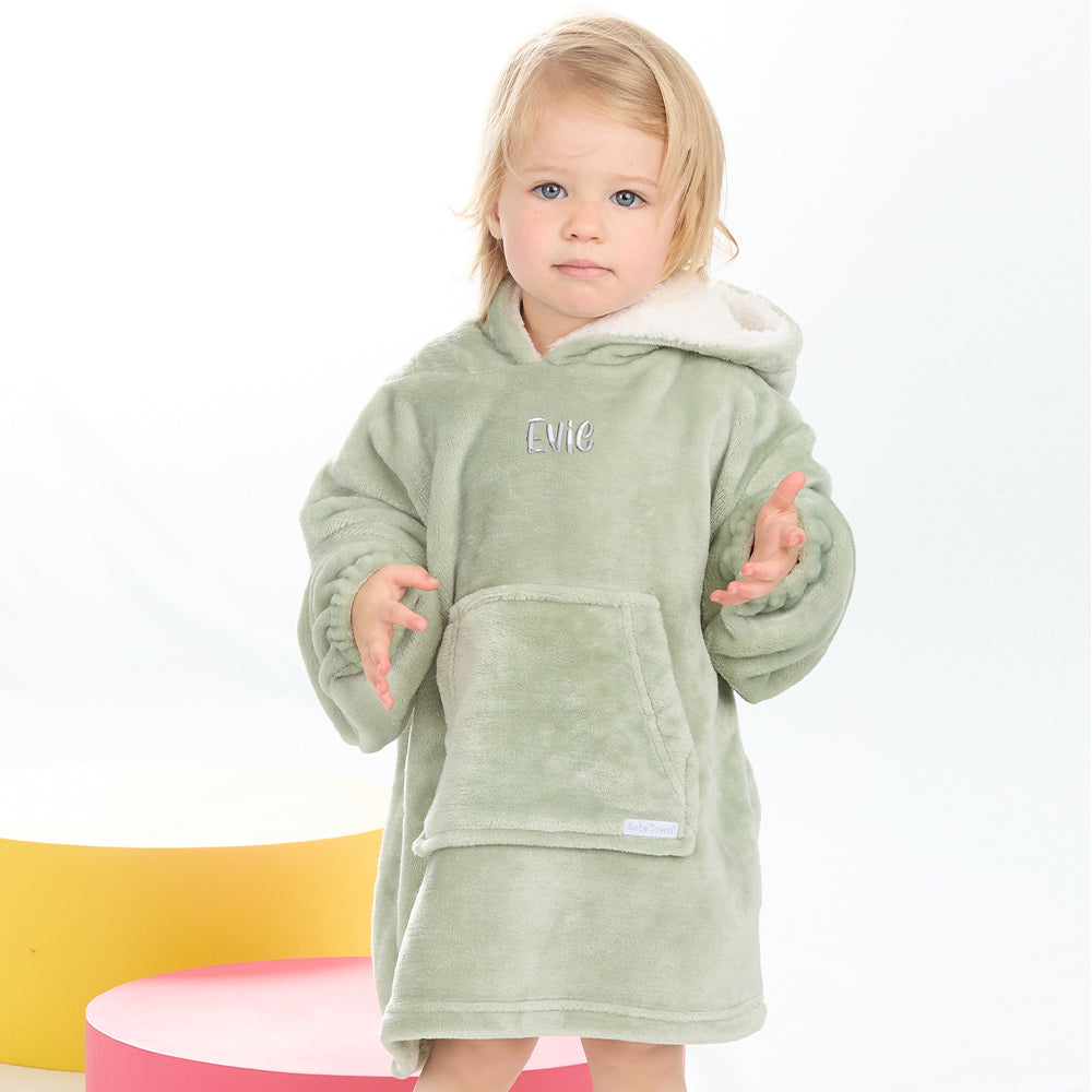 Personalised Toddler Bear Ears Sage Blanket Hoodie